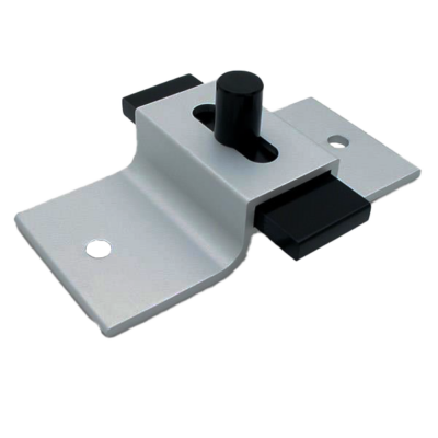 Aluminun mount with black latch with screw holes.