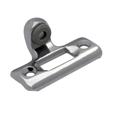 Polished chrome strike and keeper with black rubber bumper.