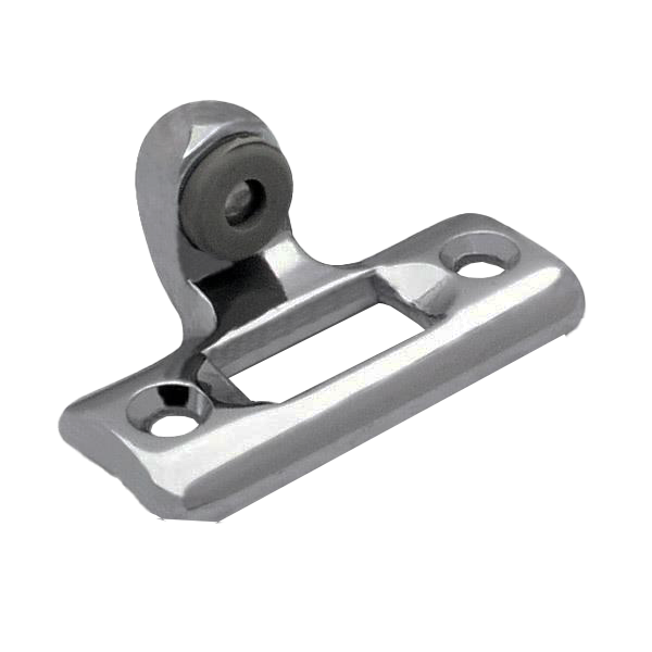 Polished chrome strike and keeper with black rubber bumper.