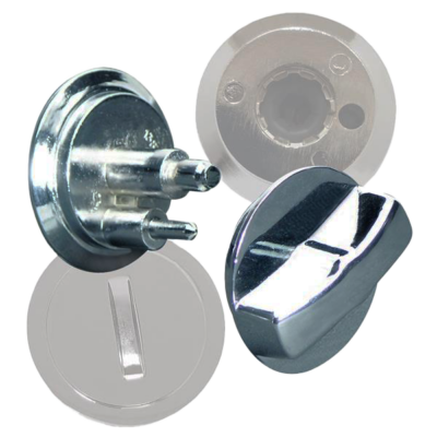Polished chrome door latch.