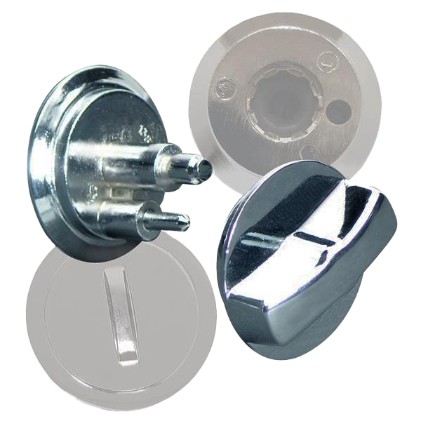 Polished chrome door latch.