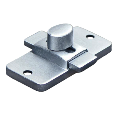 Satin chrome slide latch with screw holes.