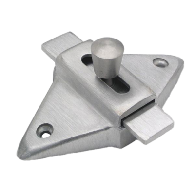 Stainless steel slide latch with screw holes.