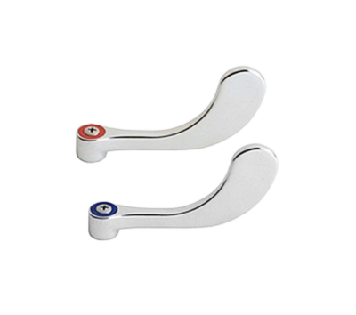 Polished chrome wrist blade handles with red & blue index buttons.