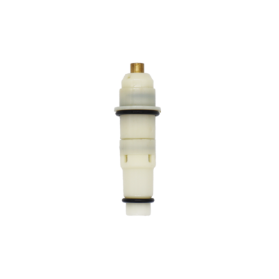 White plastic cartridge with black rubber o-rings and brass stem.