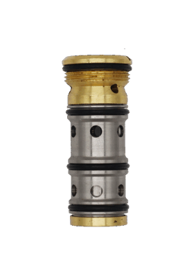 Bright brass top and bottom with stainless center and black orings.