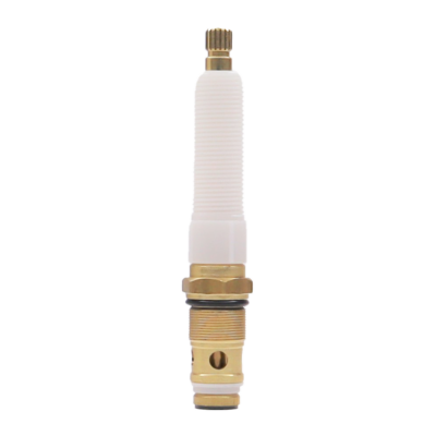 Bright brass stem with white plastic nipple woth black rubber o-ring white diverter washer black rubber washer and brass screw.