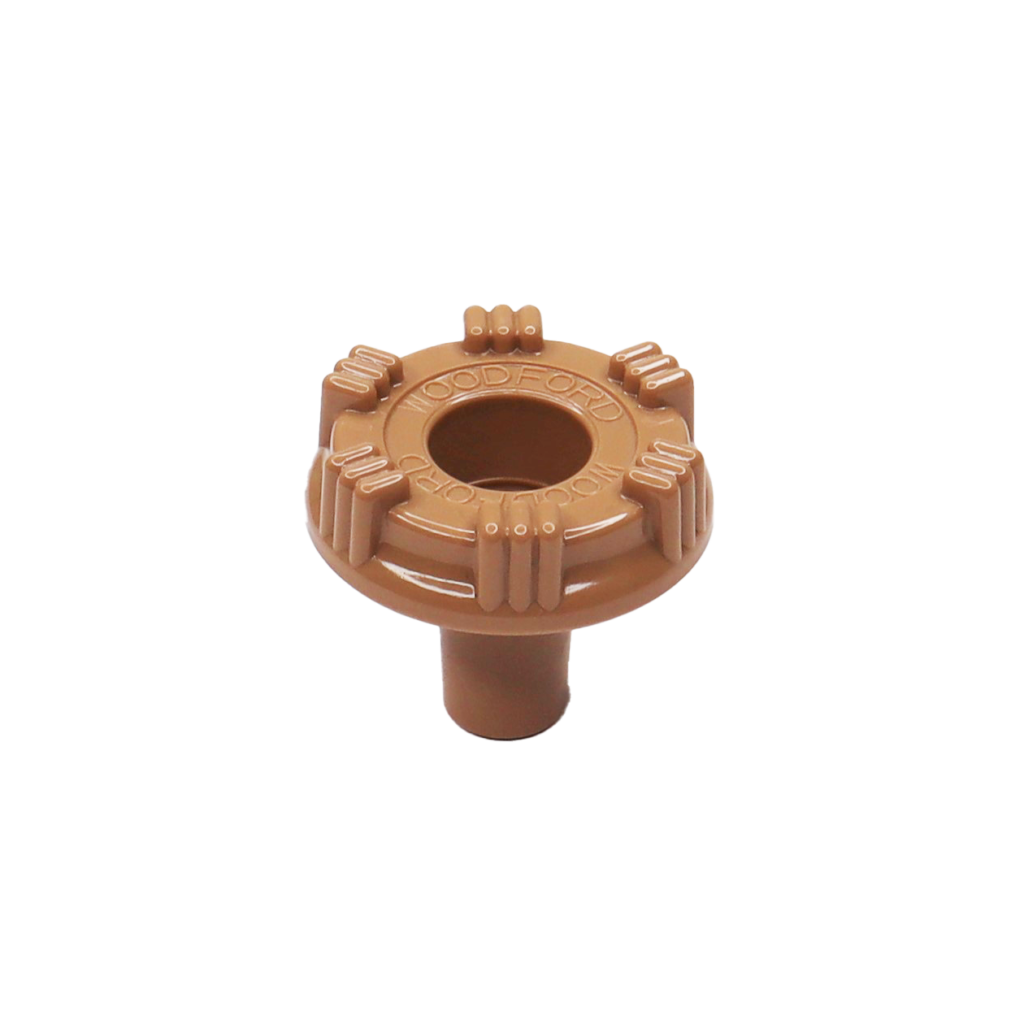Light brown aluminum coated wheel handle.