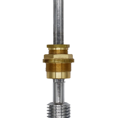 Polished chrome stem with brass bonnet black rubber washer with brass screw.