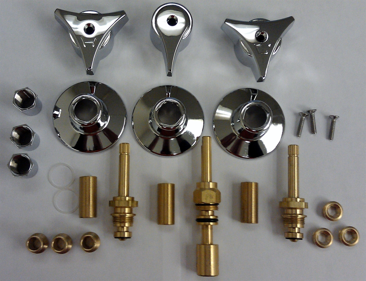 Chrome Plated 3 Handle Rebuild Kit for Union Brass Tub & Shower Faucet
