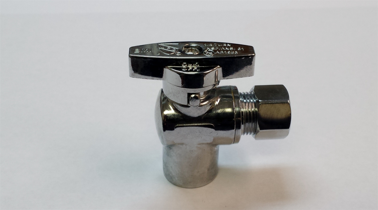 1/2" Copper x 3/8" Compression Chrome Plated Quarter Turn Angle Stop Valve 9619