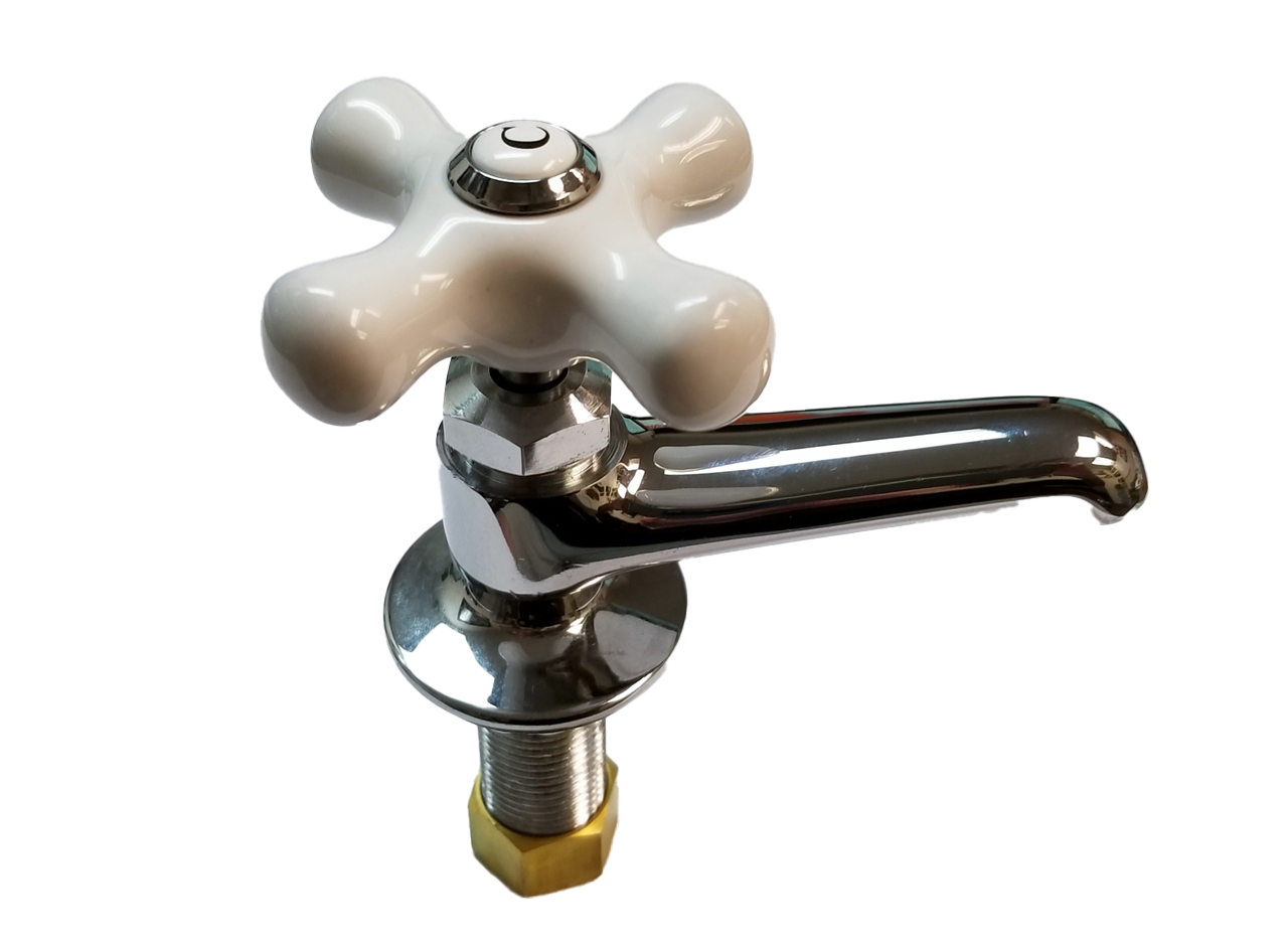 Cold Chrome Plated Basin Cock with Old Style Porcelain Cross Handle