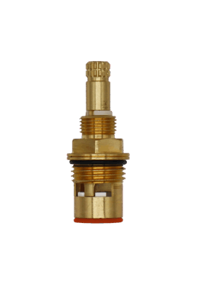 Bright brass cartridge with red gasket on the bottom.
