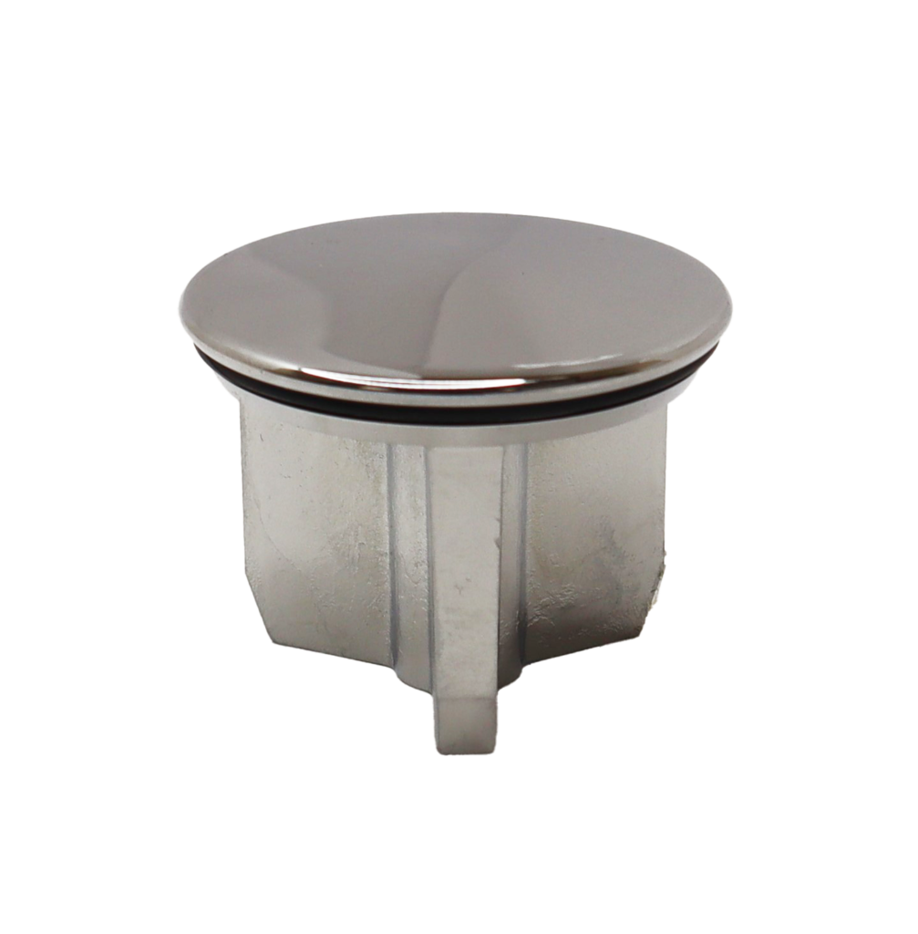 Chrome plated brass stopper with black o-ring for proper seal.