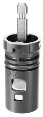 Black plastic cartridge with stainless stem and rubber seals.