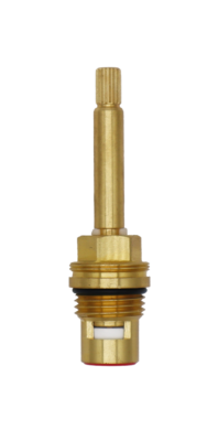 Bright brass cartridge with black rubber o-ring white ceramic discs and rubber bottom washer.