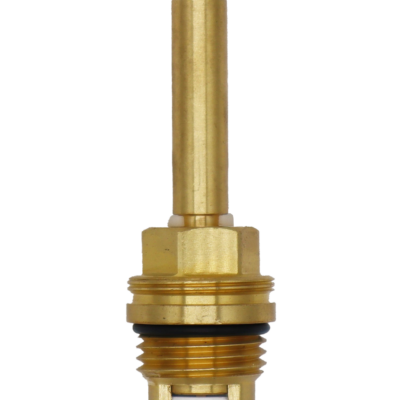 Bright brass cartridge with black rubber o-ring white ceramic discs and rubber bottom washer.