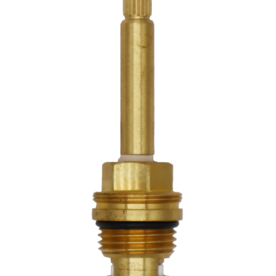 Bright brass cartridge with black rubber o-ring white ceramic discs and blue rubber bottom seal.