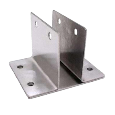 Stainless steel bracket with two ears and screw holes.