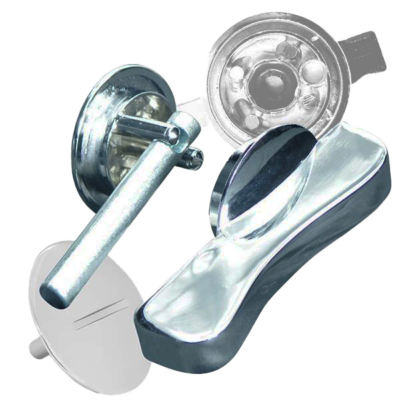 Polished chrome latch for partition door.