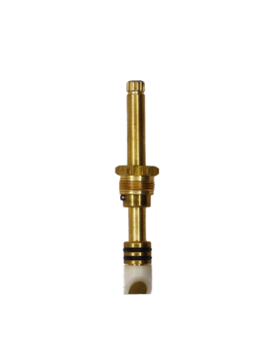 Bright brass stem with black rubber o-rings and white plastic bottom.