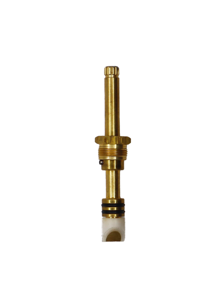 Bright brass stem with black rubber o-rings and white plastic bottom.