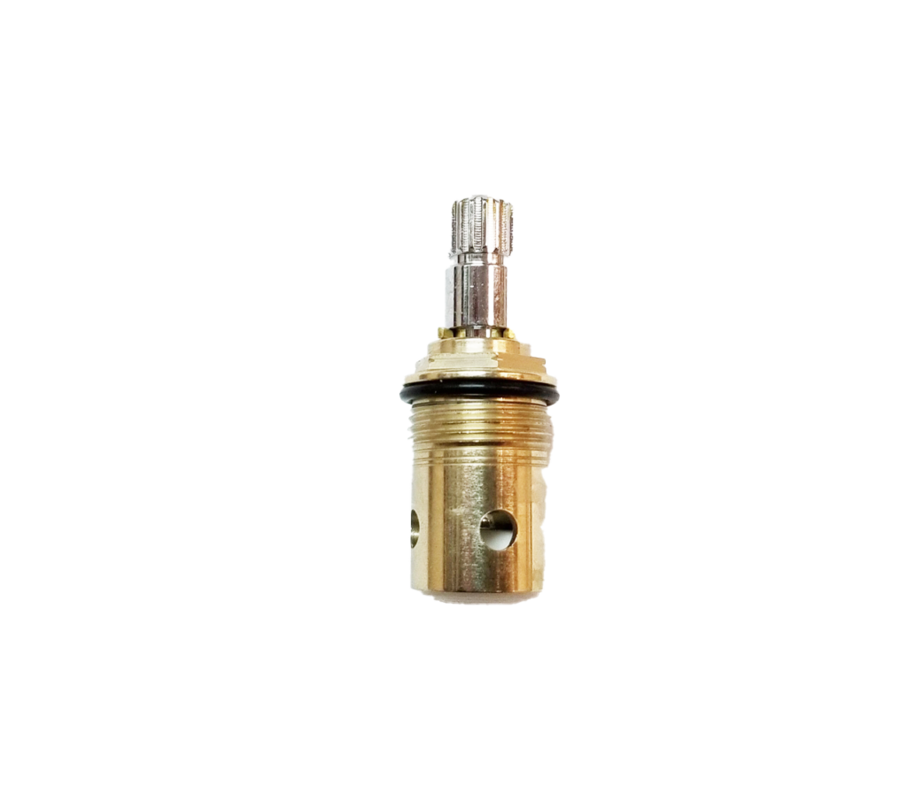Bright brass body with polished chrome stem black oring white ceramic discs and white bottom seal.