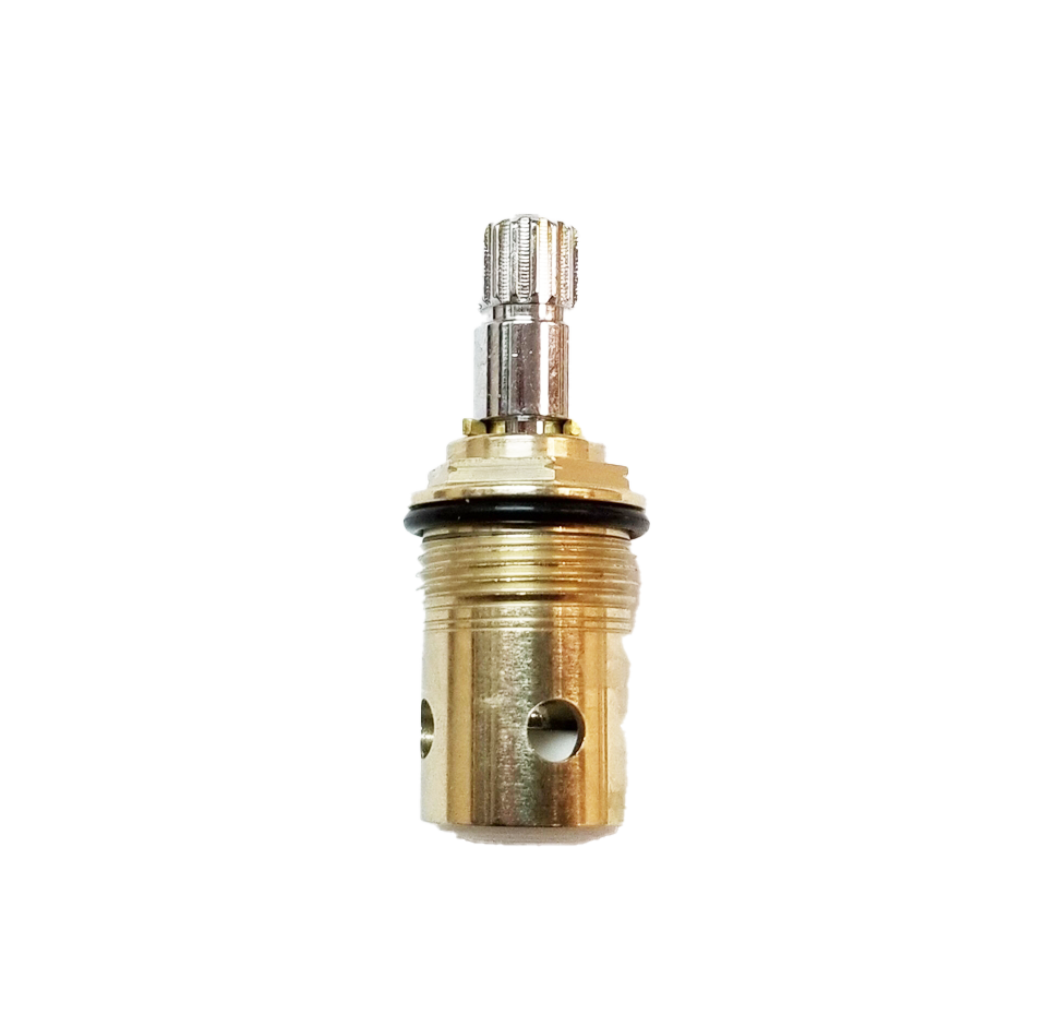 Bright brass body with polished chrome stem black oring white ceramic discs and white bottom seal.