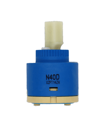 Blue plastic cartridge with a with square plastic handle connection with tan bottom and light blue o-ring for proper seal.