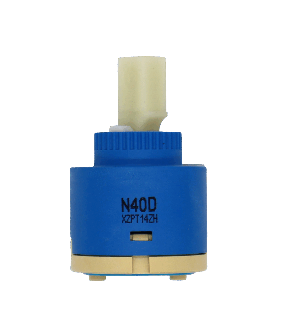 Blue plastic cartridge with a with square plastic handle connection with tan bottom and light blue o-ring for proper seal.