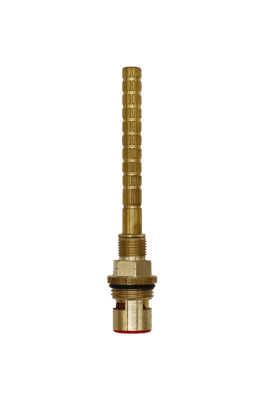 Bright brass cartridge with long stem black o-ring and red bottom seal.