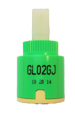 GL02GJ bright lime green plastic cartridge with white square plastic handle connection with tan bottom and black seal.