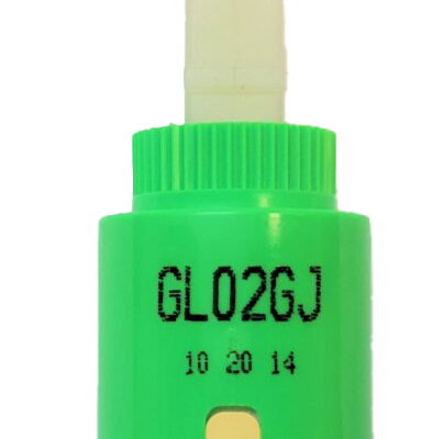 GL02GJ bright lime green plastic cartridge with white square plastic handle connection with tan bottom and black seal.