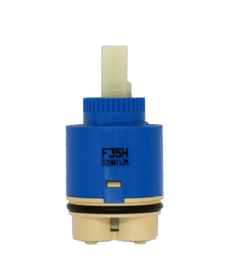 Blue plastic cartridge with white square handle connection black rubber o-ring with blue rubber bottom seals.
