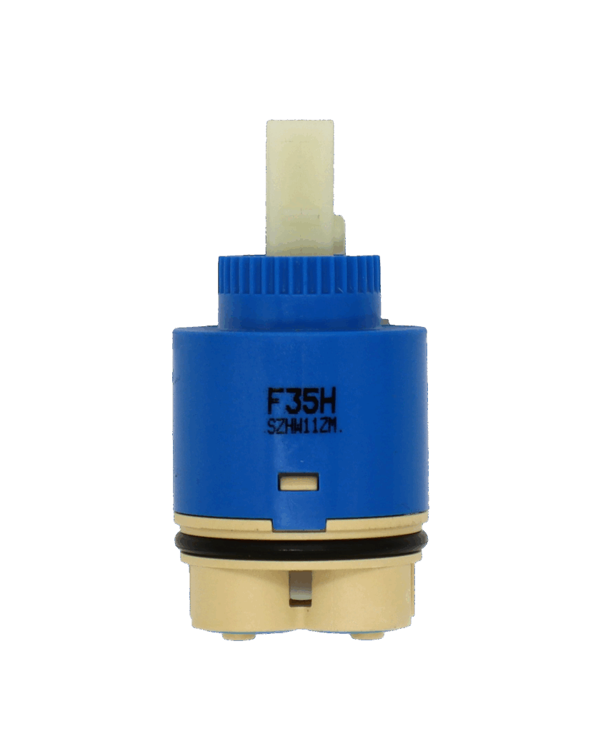 Blue plastic cartridge with white square handle connection black rubber o-ring with blue rubber bottom seals.