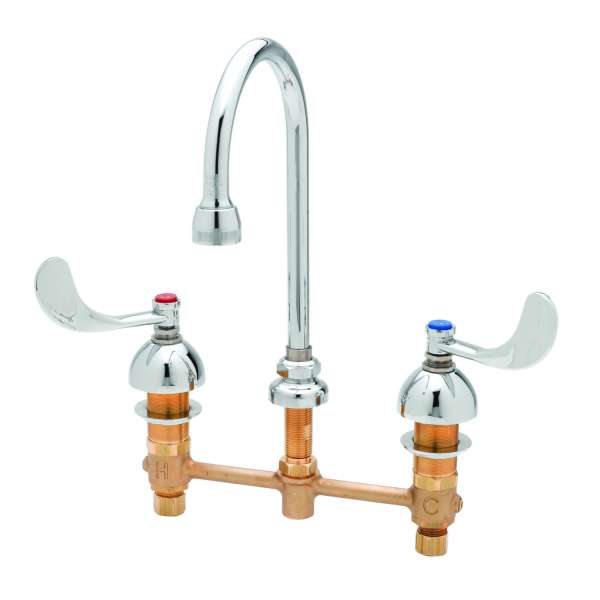 T & S Brass B-2866-04 Deck Mount Medical Faucet 8" Centers Swivel/Rigid Spout with Rosespray