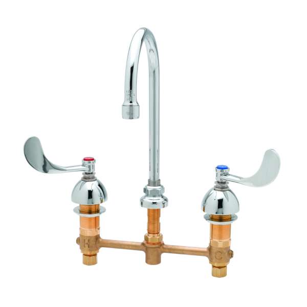 T & S Brass B-2866-05 Deck Mounted Medical Faucet 8" Centers Swivel/Rigid Gooseneck Spout