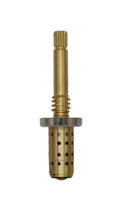 Bright brass cartridge with polished chrome bonnet and black rubber washer on the bottom.