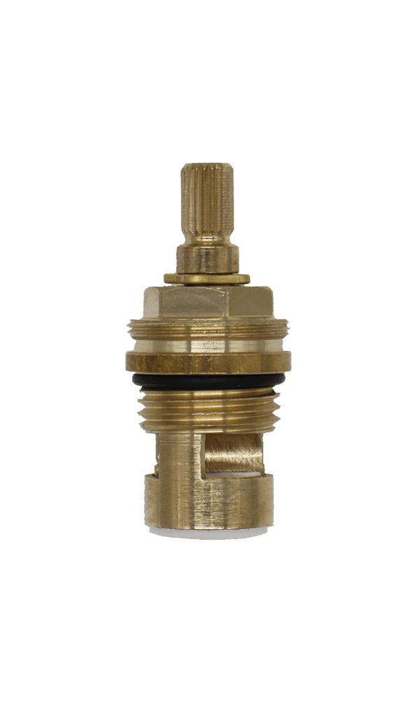 Bright brass cartridge with black oring white ceramic discs and white bottom seal.