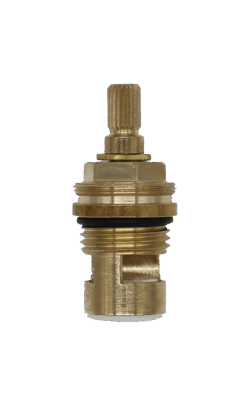 Bright brass cartridge with black oring white ceramic discs and white bottom seal.