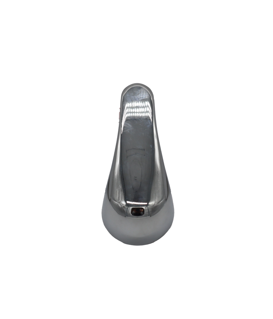 Bright polished chrome lever style shower handle.