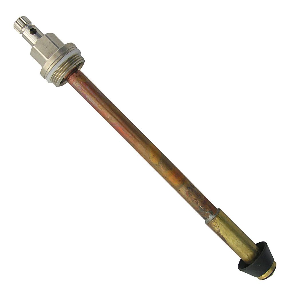 Copper stem with brass end with black rubber seals polished chrome handle connection.