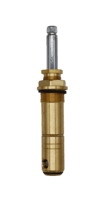Polished chrome stem with bright brass body and barrel with black o-ring and washer.