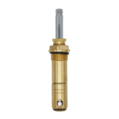 Polished chrome stem with bright brass body and barrel with black o-ring and washer.