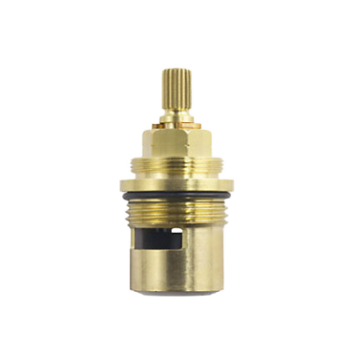 Bright brass cartridge with metal clip black rubber o-ring white ceramic discs and white seal.