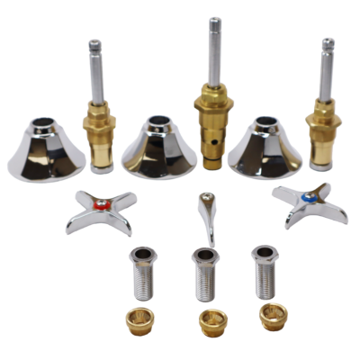 Polished chrome handles escutcheons and tubes with brass stems and faucet seats,