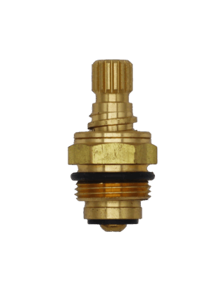 Bright brass stem with black rubber o-ring and washer with brass screw.