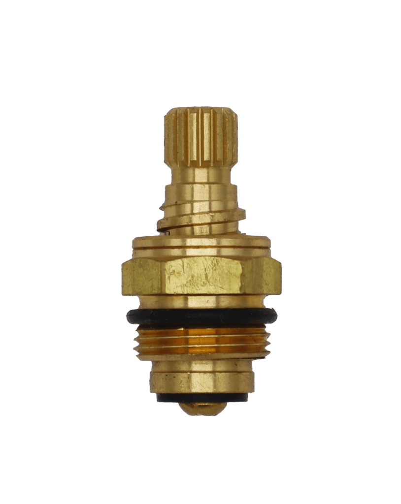 Bright brass stem with black rubber o-ring and washer with brass screw.
