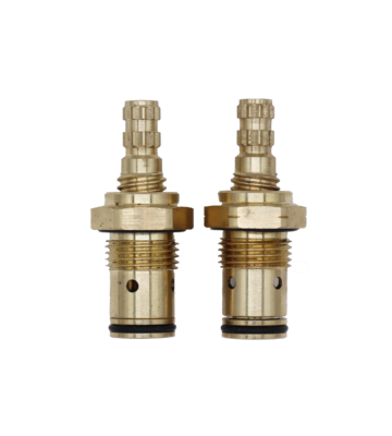 Bright brass hot and cold cartridges with black rubber o-rings.