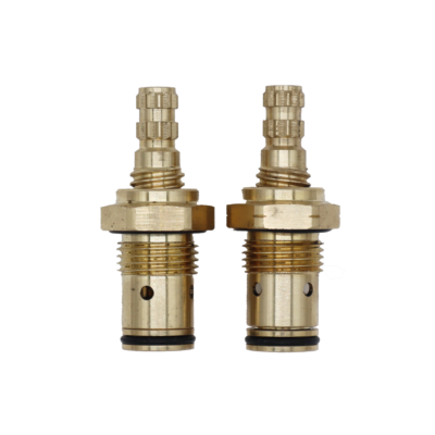 Bright brass hot and cold cartridges with black rubber o-rings.